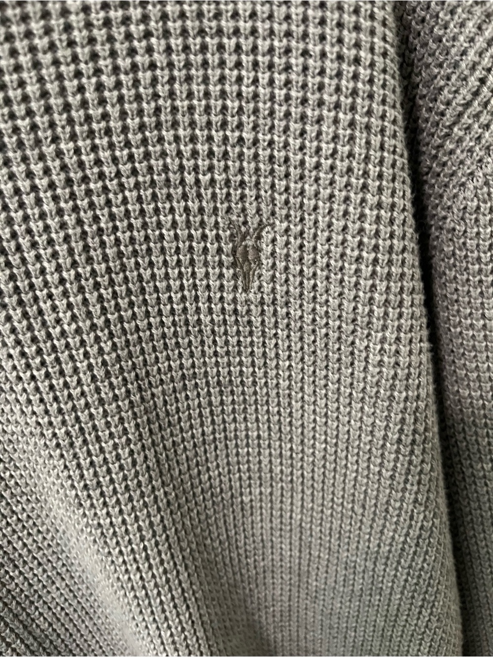 AllSaints Men's Light Gray Waffle Knit Crewneck Sweater - Picture 2 of 7